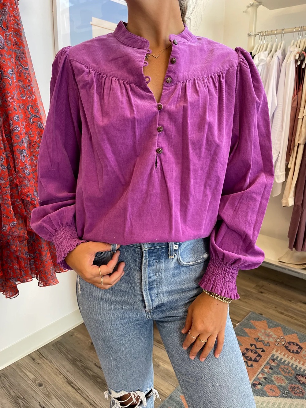 NWT Xirena Emilia Shirt in Violet Purple Corduroy